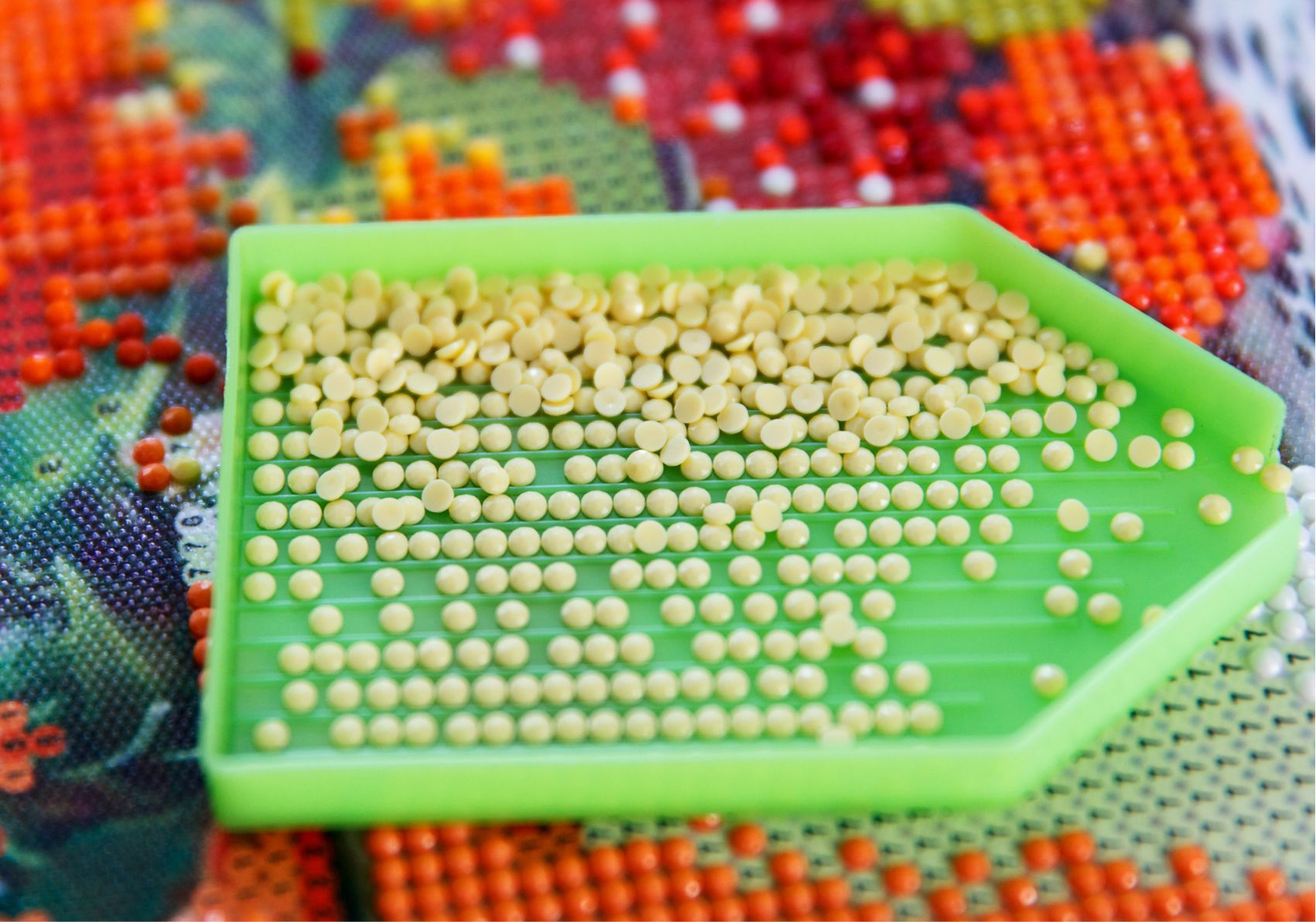 Diamond Painting 101: Image of plastic tray with round resin drills