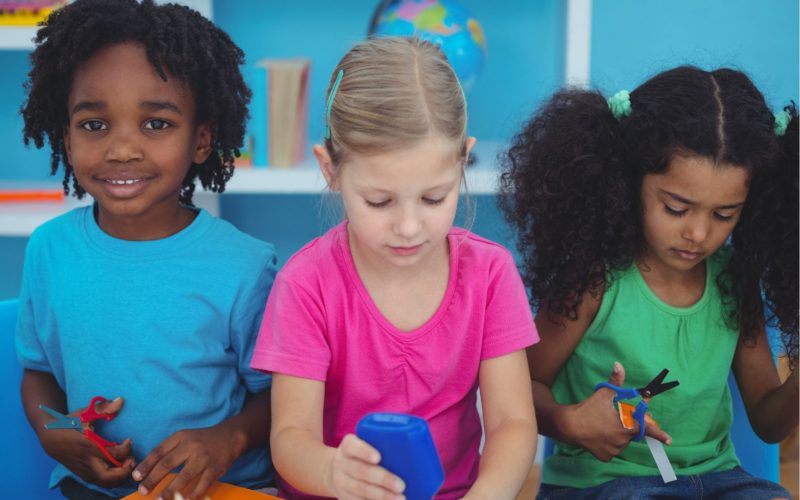 Diamond Painting Techniques for Kids: three children making crafts