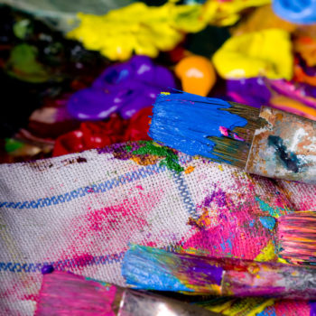 About artists: Assorted colorful art supplies